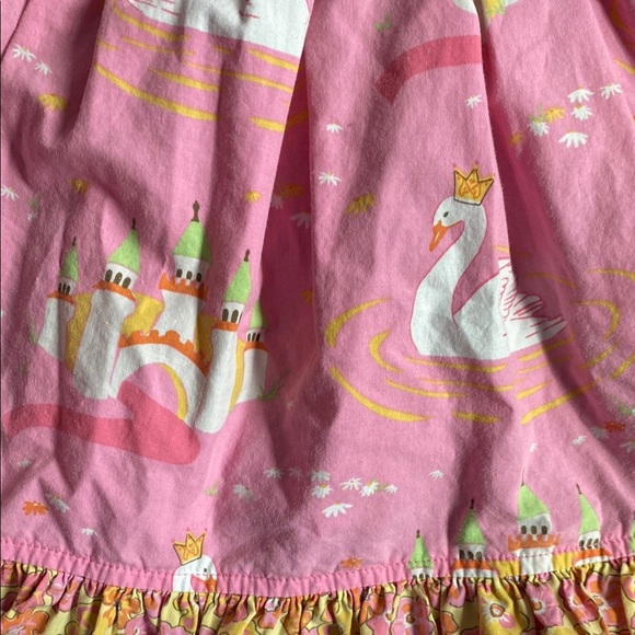 Adorable pink and yellow Eleanor Rose swan/castle open back dress, size 2T. - Picture 3 of 9